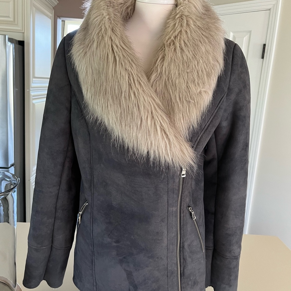 Faux suede and fur moto jacket